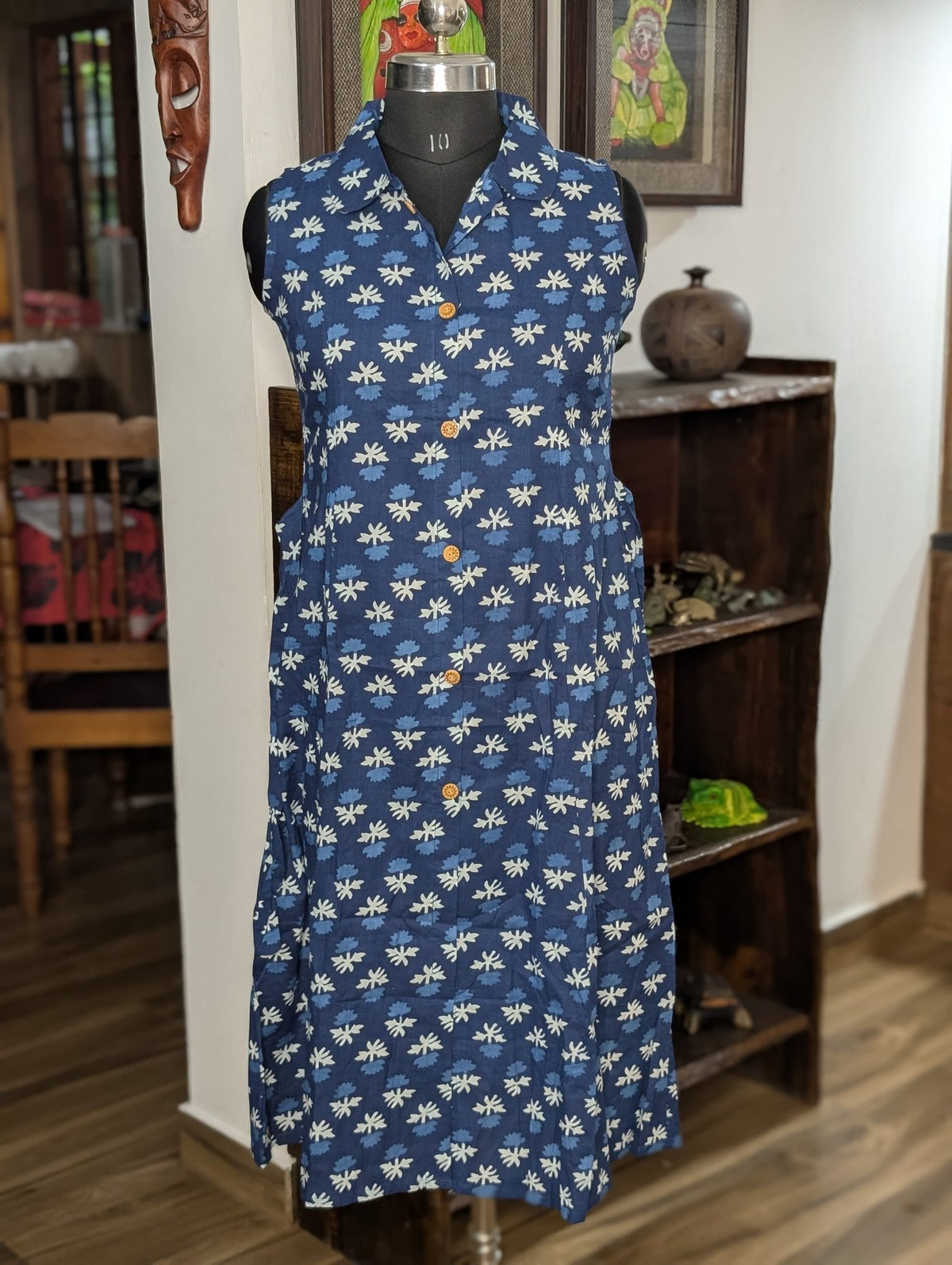 Cotton Indigo Sleeveless Frock Kurta
