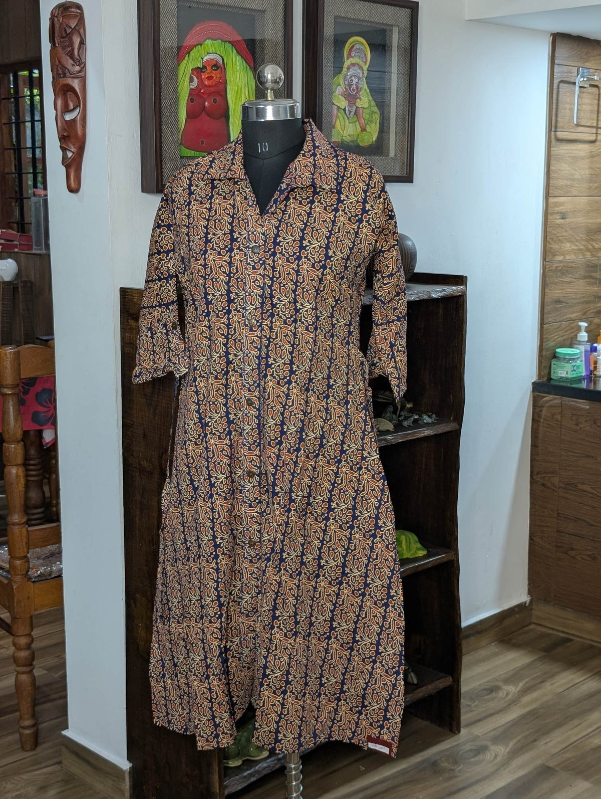 Cotton Blue &Maroon Collar Neck Frock Kurta