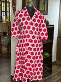 Cotton White With Pink Flowers Frock Kurti With Collar