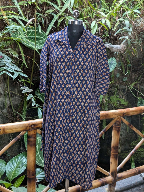 Blue Frock Kurta With Collar Neck
