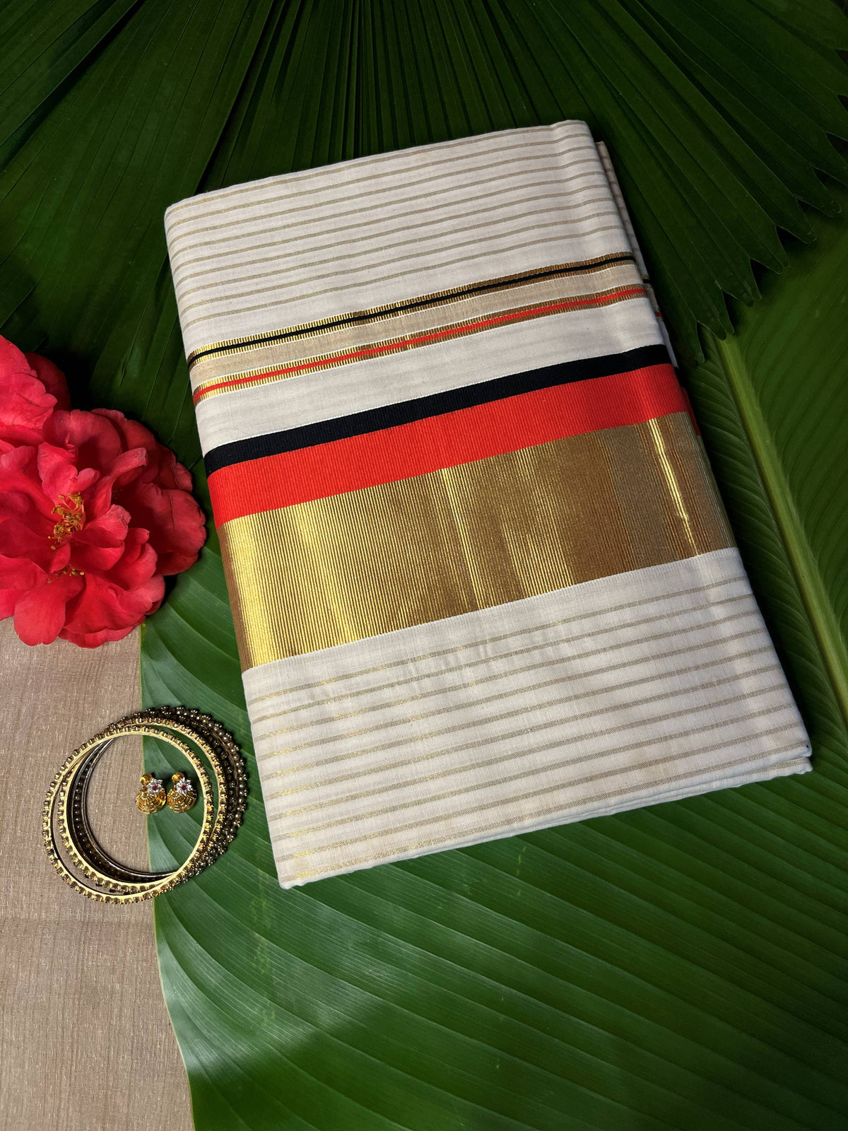 BLACK & CRIMSON STRIPED SETSAREE
