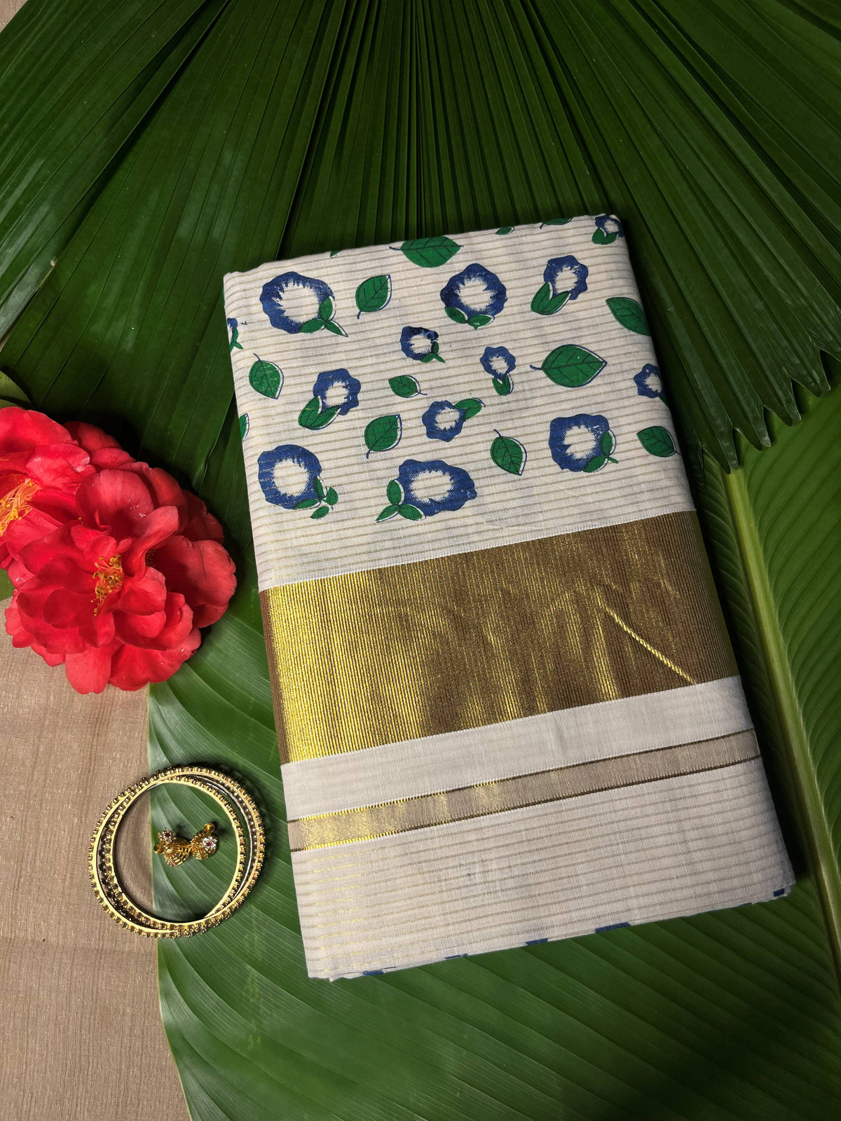 BLUE FLORAL STRIPED SETSAREE