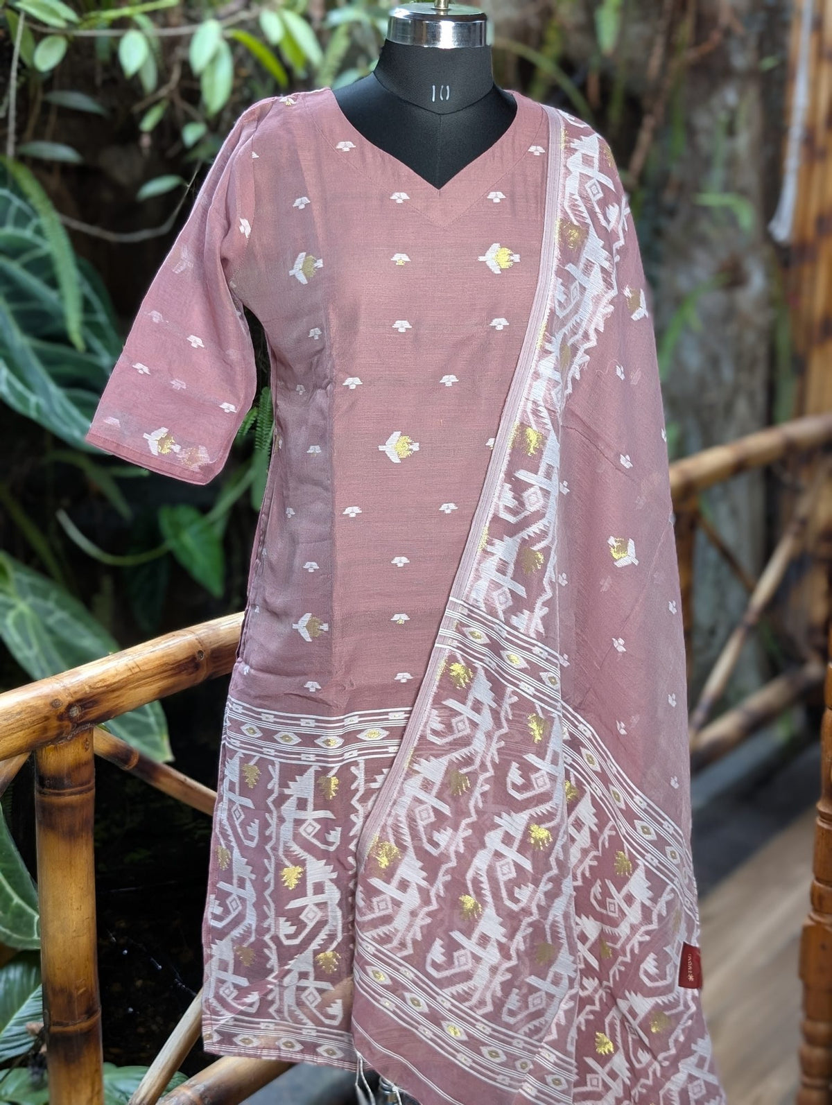 Jamdani Onion Pink Kurti And Shawl
