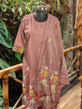 Cotton Brown Kurta And Shawl With Embroidery