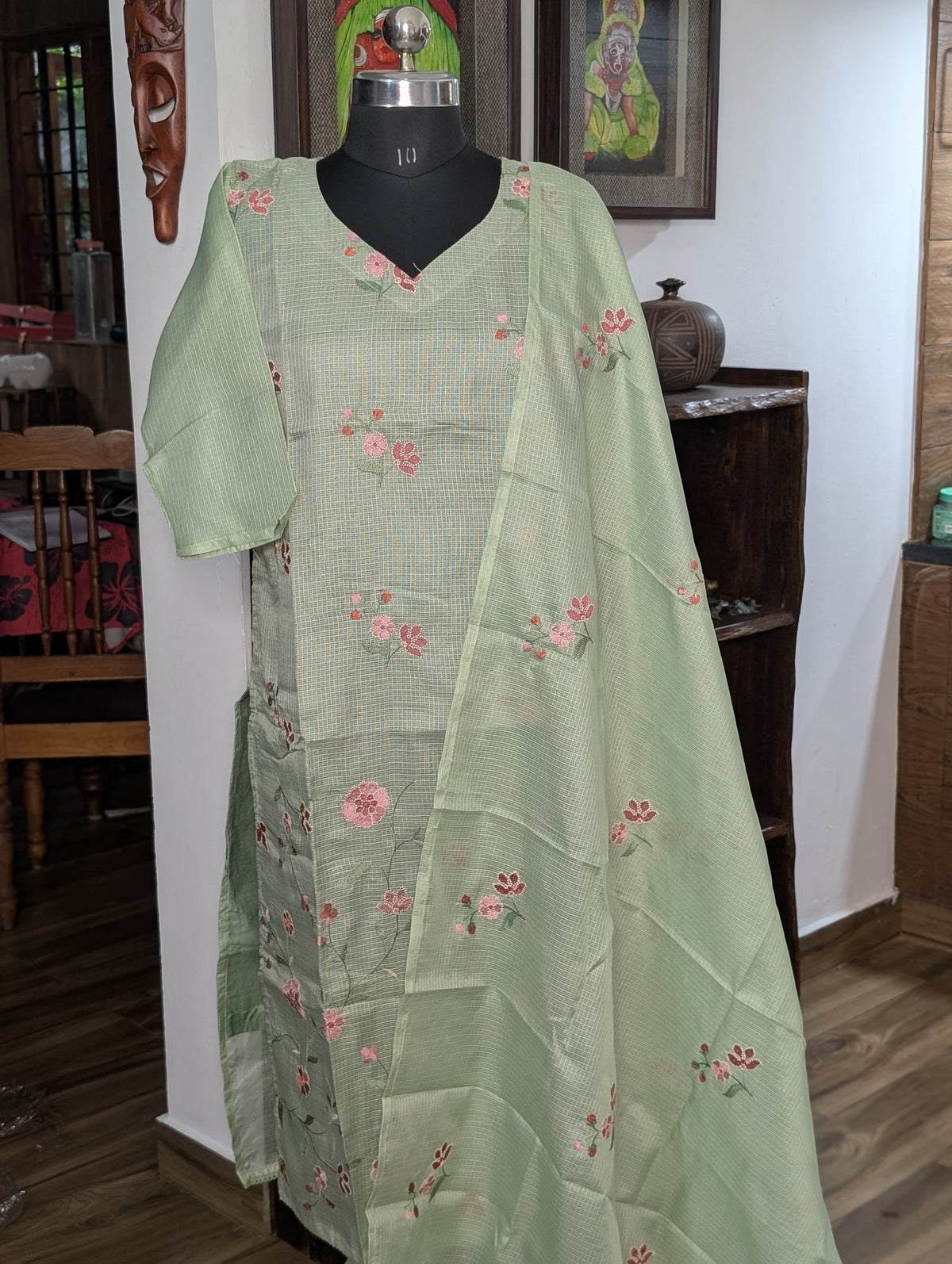 Pistagreen Kotta Kurthi With Shawl