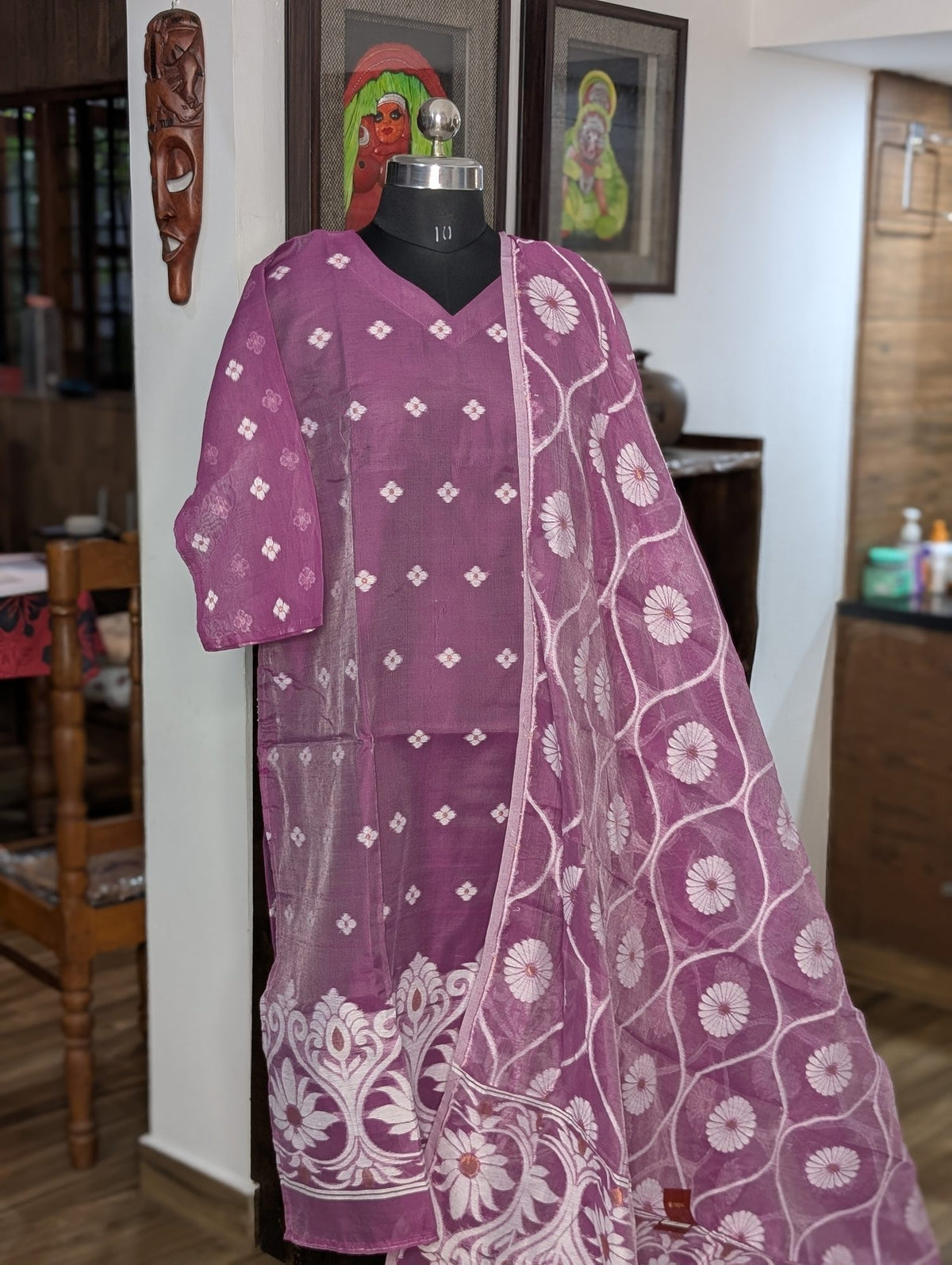 Onion Pink Jamdani Kurthi With Shawl