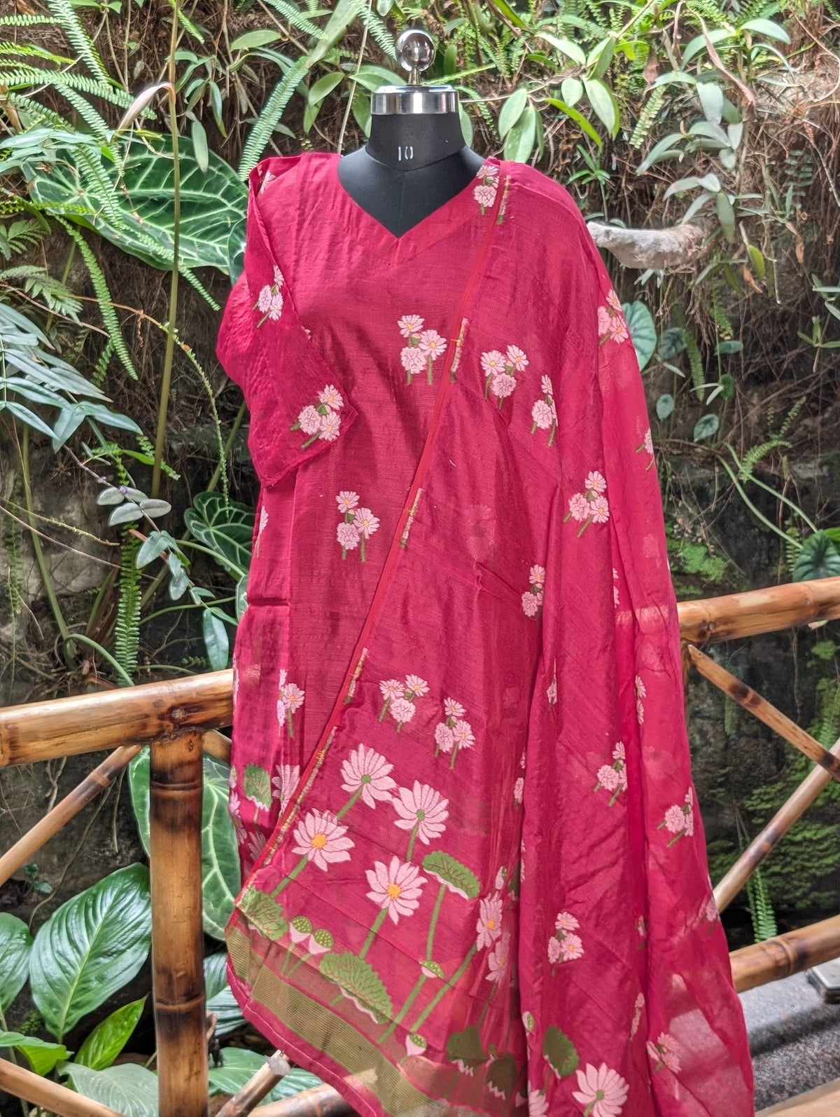 Pink Jamdani Kurthi With Shawl