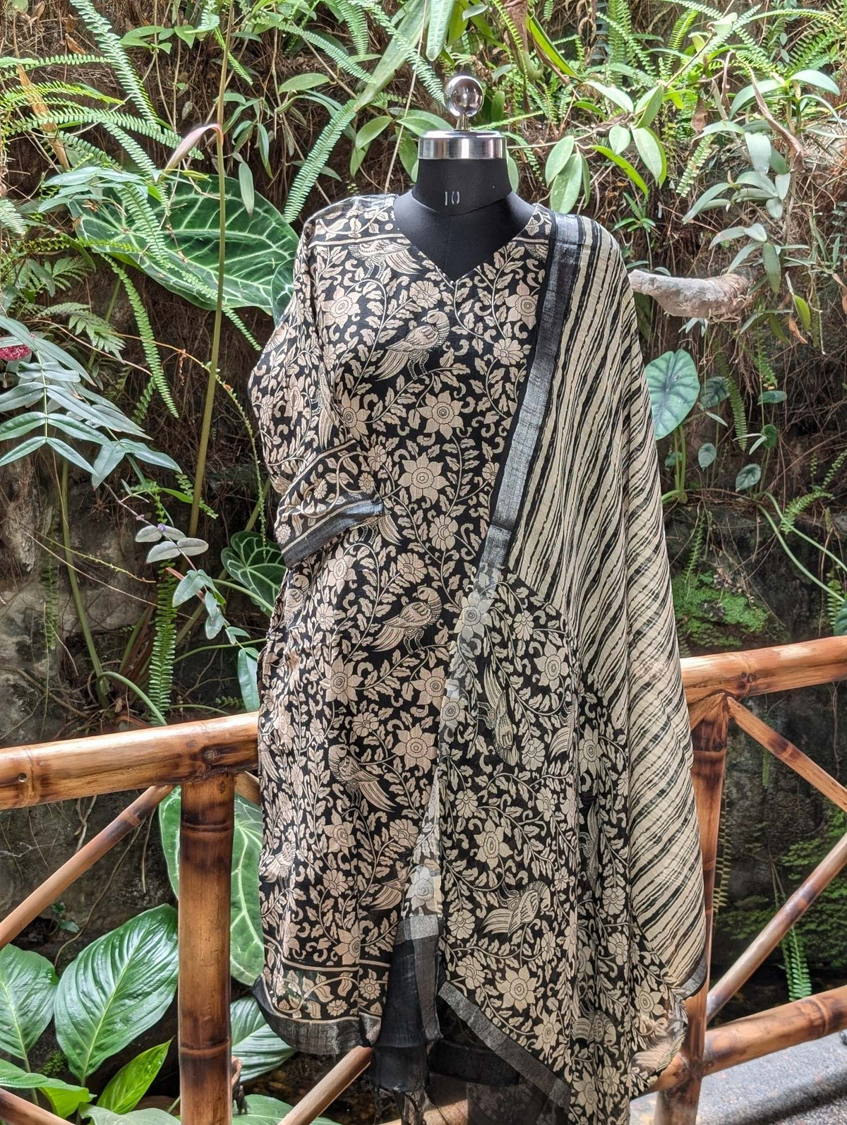 Black Kalamkari Kurtha With Shawl