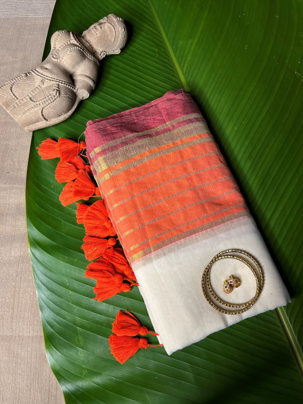 ORANGE STRIPED ZARI WEAVE