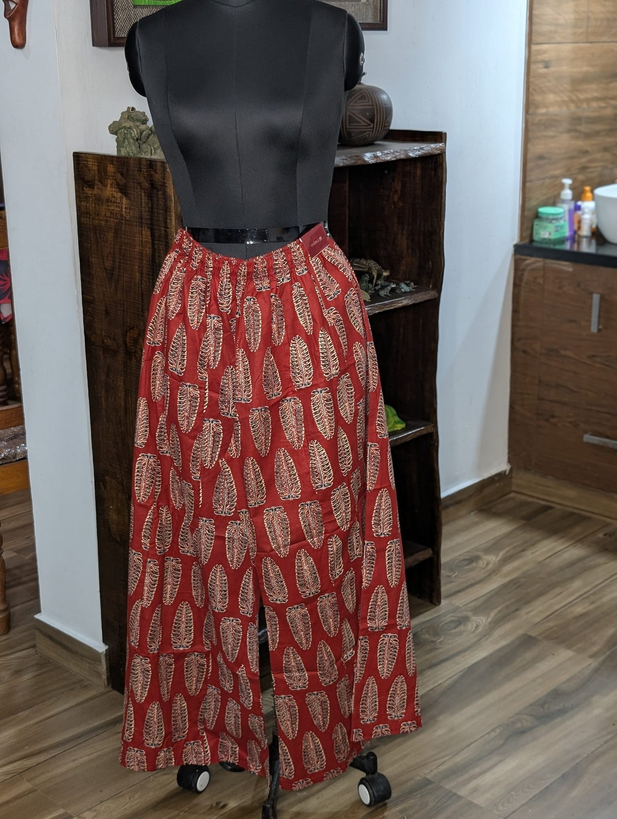 Red Palazo With Block Print