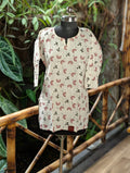 Cotton White Short Kurti With Black&Red Leaf Print