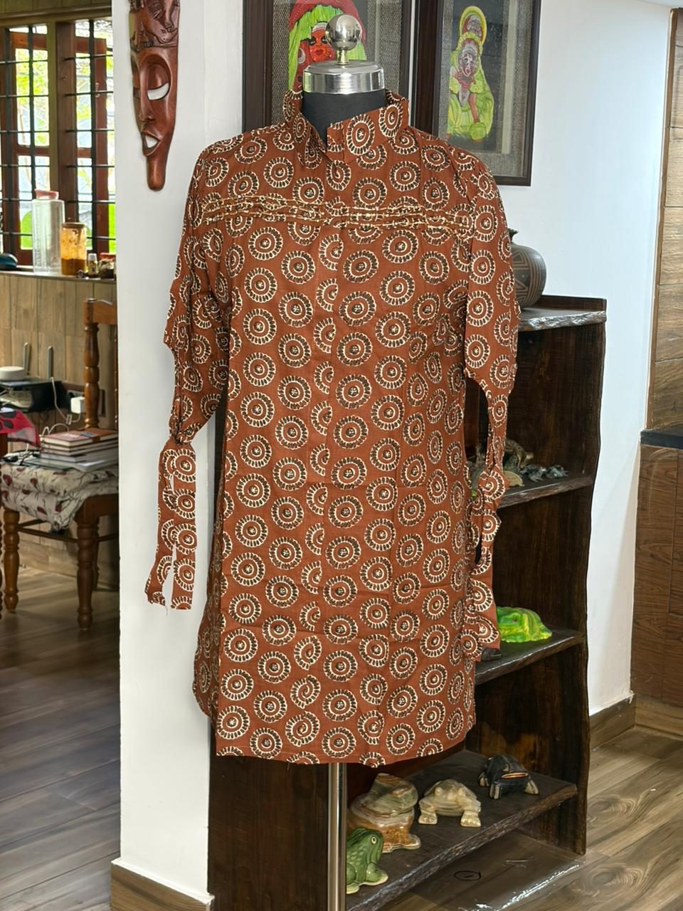 Cotton Brown Short Collared Kurti