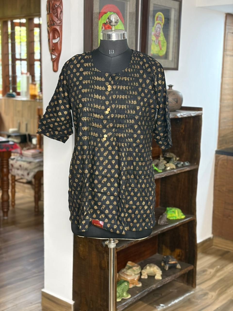 Cotton Black&Gold Short  Kurti