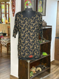 Cotton Black With Gold Print Short  Kurti