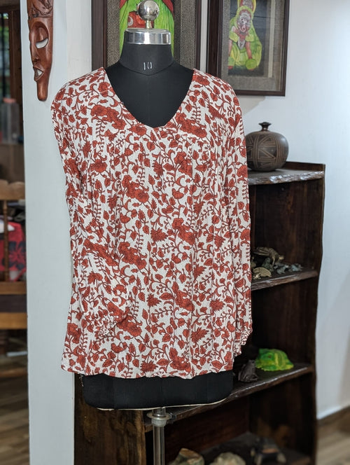 Bombay Rayon White&Brickredaliacut Short Kurta
