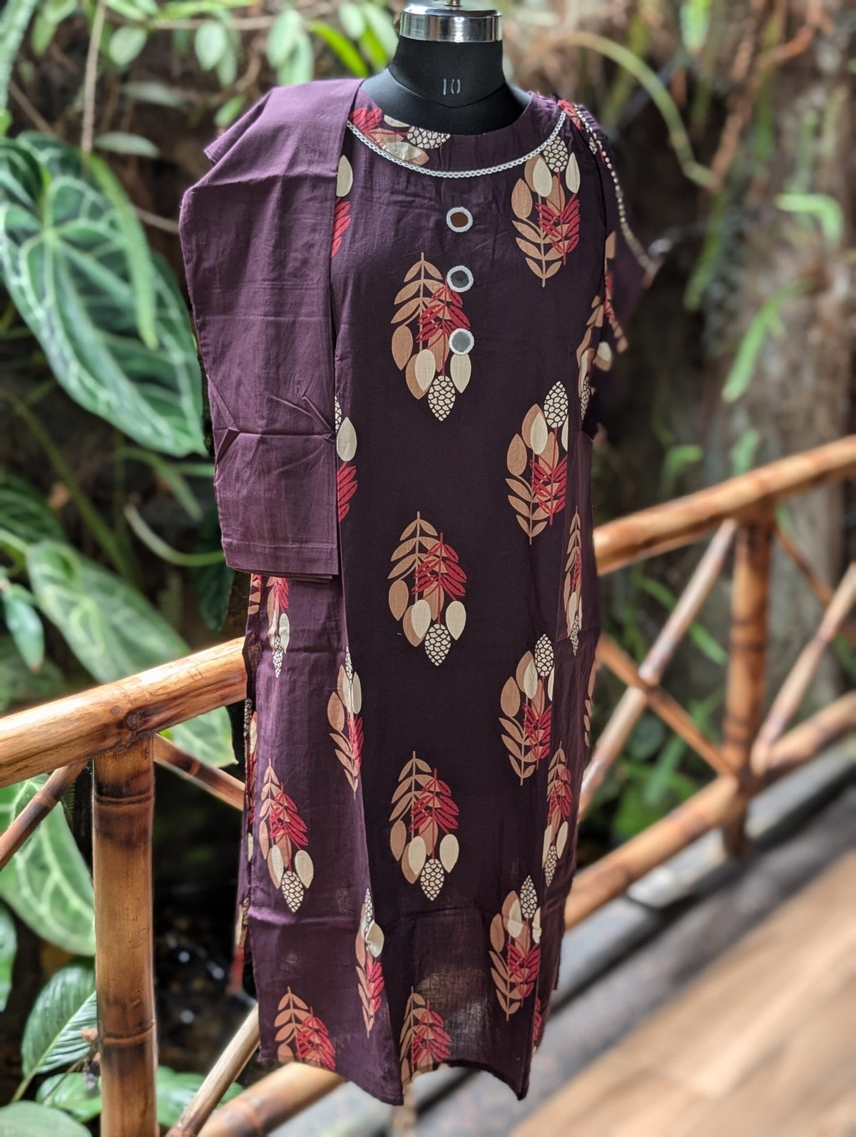 Cotton White With Brown Blockprint Sleeveless Kurthi
