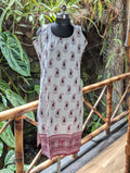 Cotton Mangoprint&Kantha Work Sleeveless White&Maroonkurthi