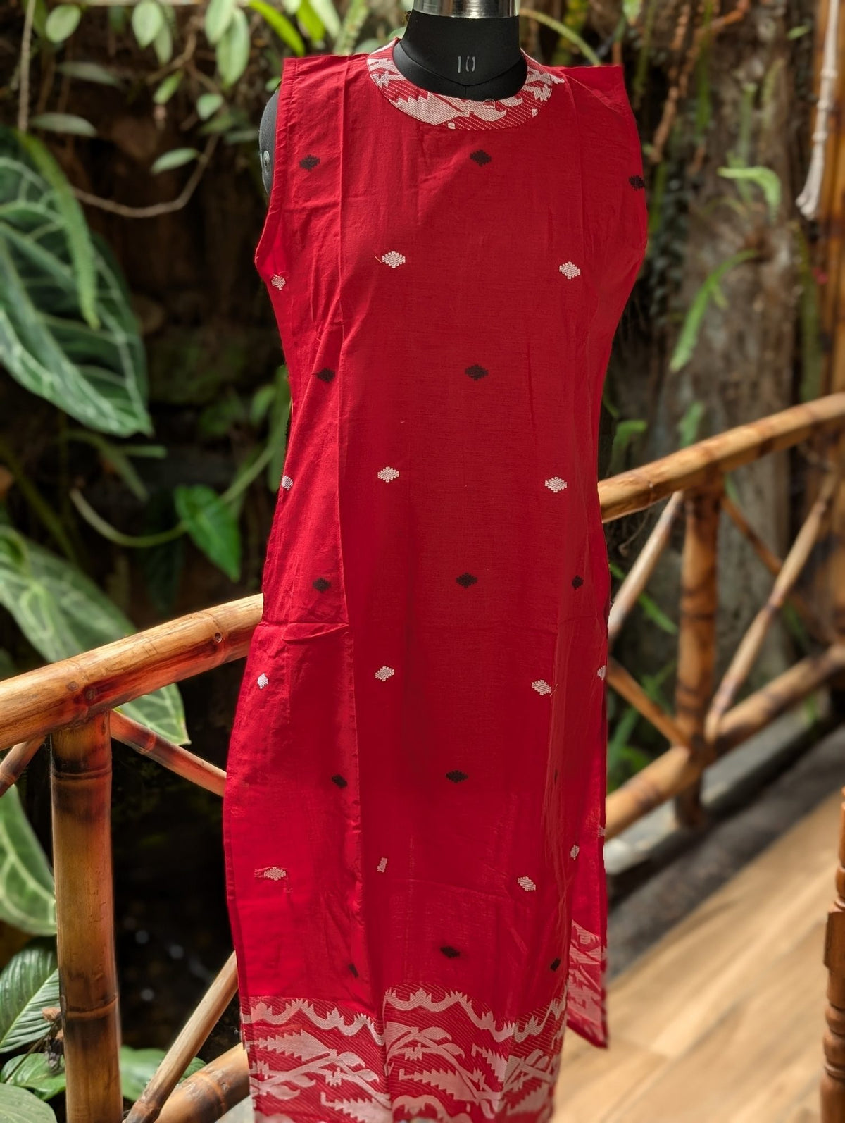 Cotton  Red Sleeveless Kurthi