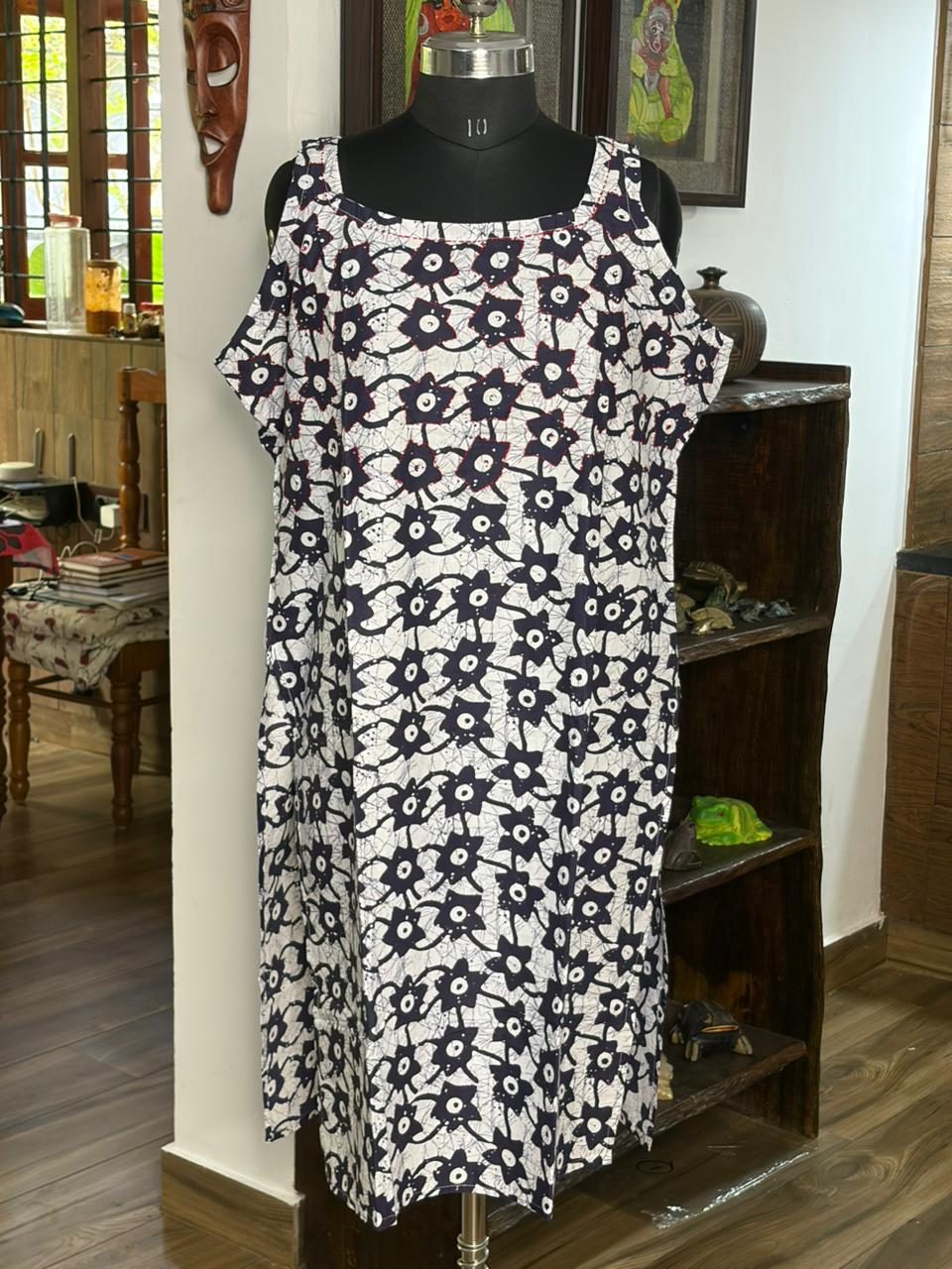 Cotton  Navyblue Kantha Work Sleeveless Kurthi
