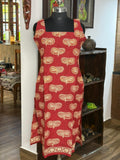 Cotton  Maroon Kantha Work Sleeveless Kurthi With Mango&Kantha Print