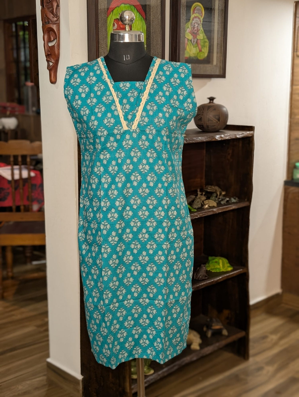 Cotton Blue  With Lacework Kurtha