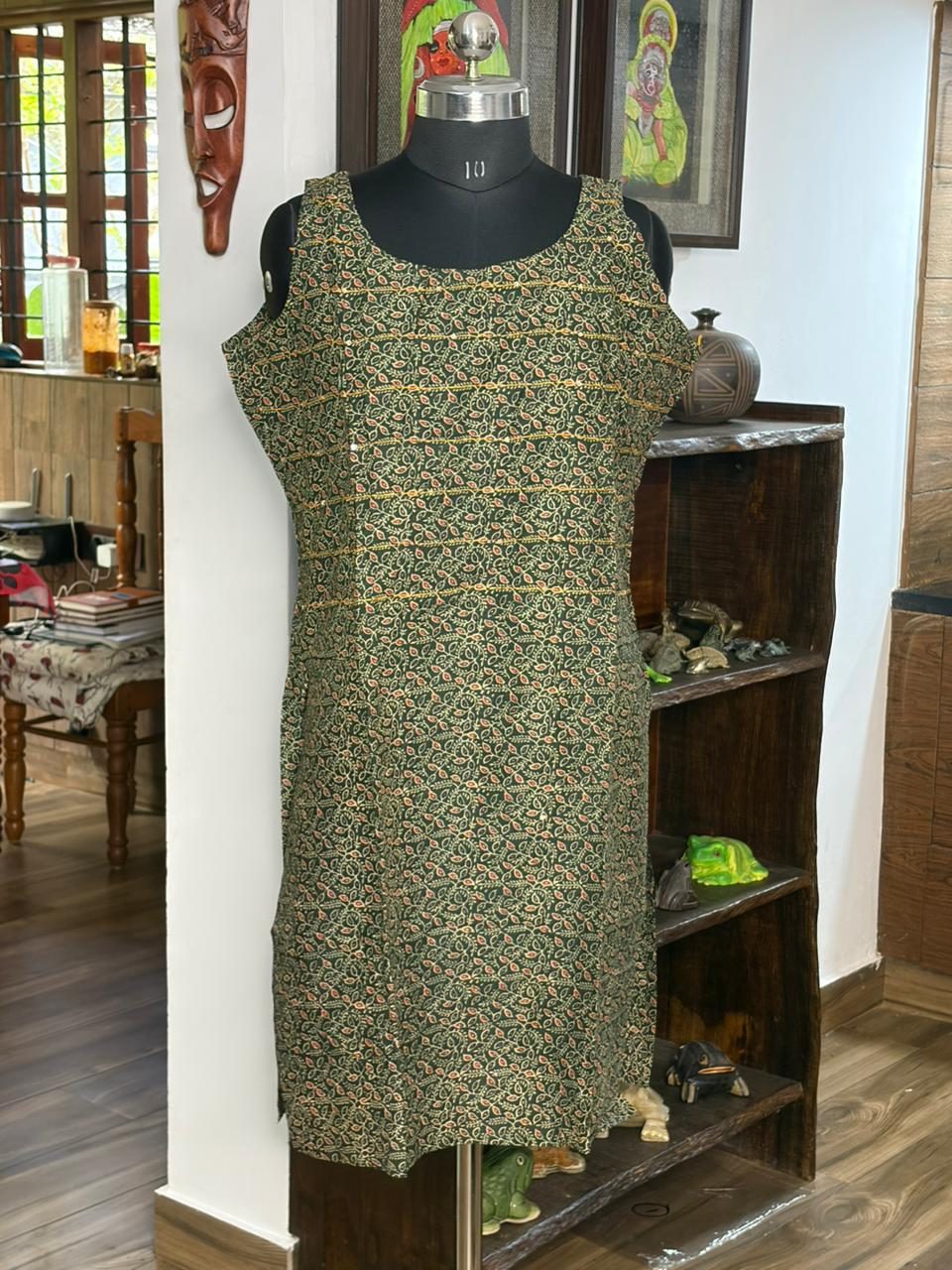 Cotton Green Printed  Kurtha