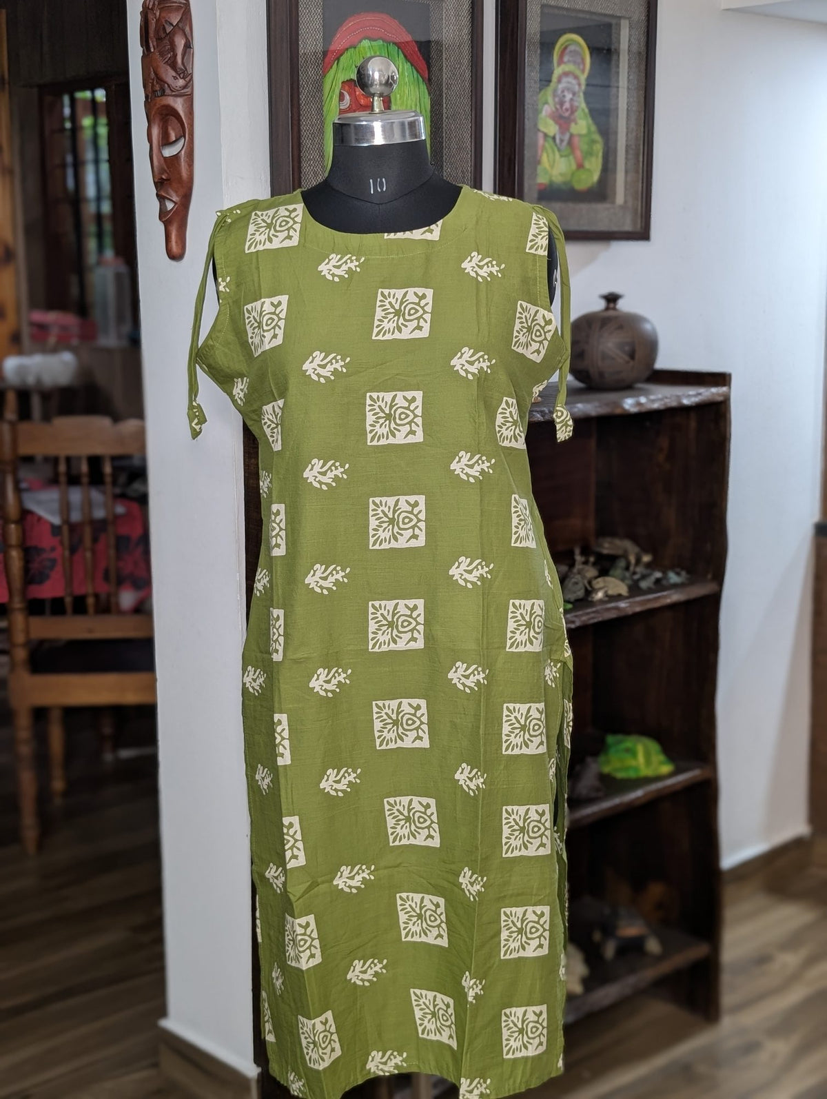 Cotton Green Printed  Kurtha