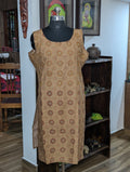 Cotton Brown Printedsleeveless Kurthi