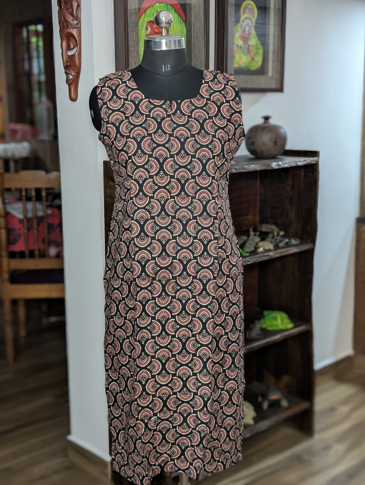 Cotton  Brown Printed Sleeveless Kurthi