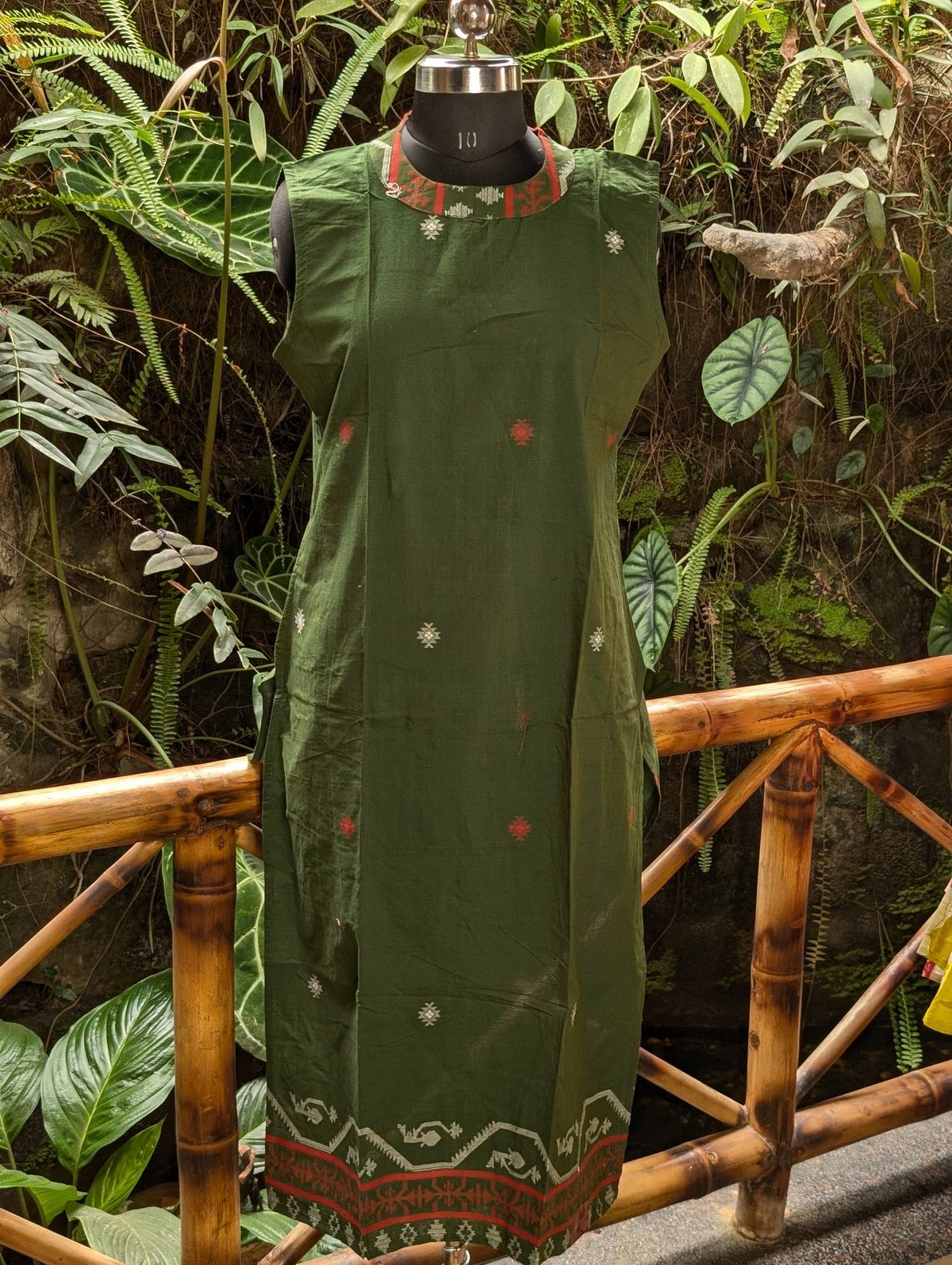 Cotton Sleeveless  Green Kurta